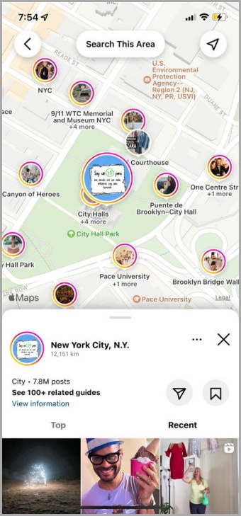 Mapa de Instagram en dispositivos móviles