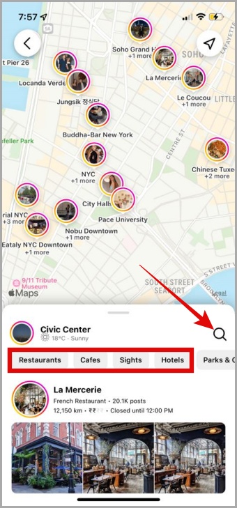 Localice lugares populares en el mapa de Instagram