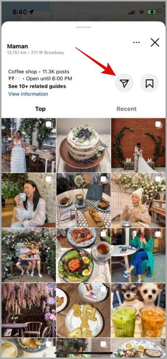 Ver una cuenta comercial en el mapa de Instagram