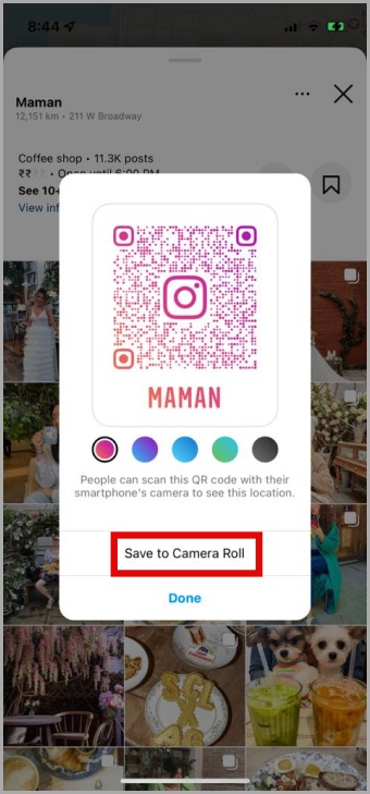 Guardar código QR desde Instagram Mobile
