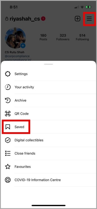 Artículos guardados en Instagram Mobile
