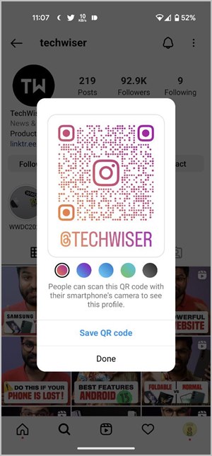 Instagram Mobile Otro perfil QR personalizar