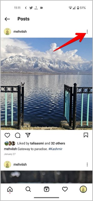 Instagram Publicaciones móviles tres puntos