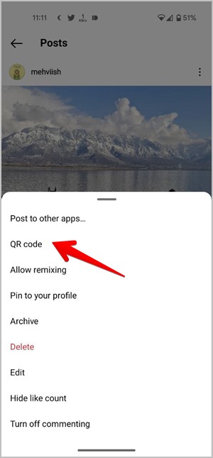 Código QR de publicaciones móviles de Instagram