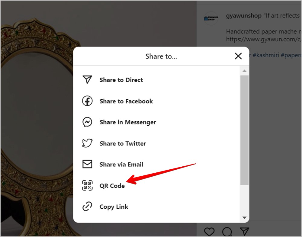 Instagram PC Otro código Post QR