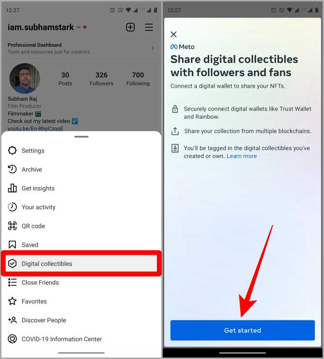 Tomar coleccionables digitales en su perfil en Instagram