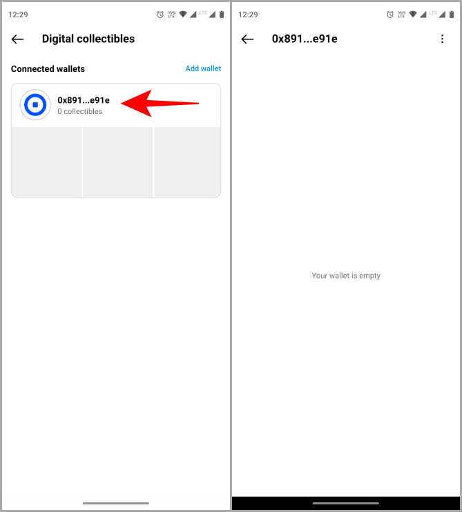 Billeteras conectadas para coleccionables digitales en Instagram