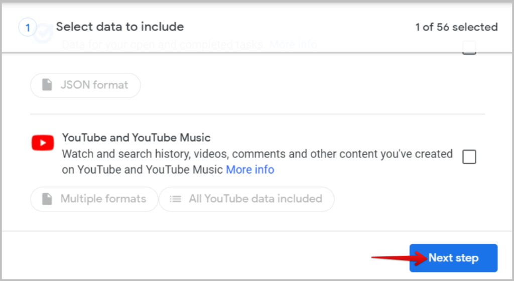 Siguiente paso para exportar los chats desde Google Chat