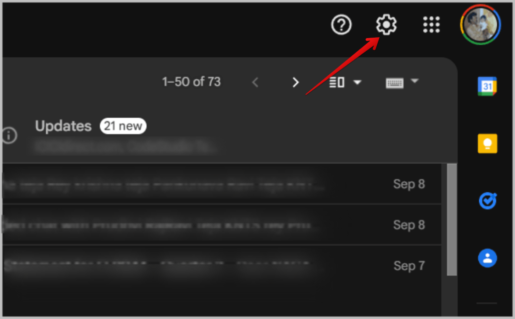 Icono de engranaje en Gmail 