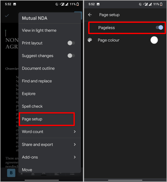 Opción sin tracción en Google Docs Mobile