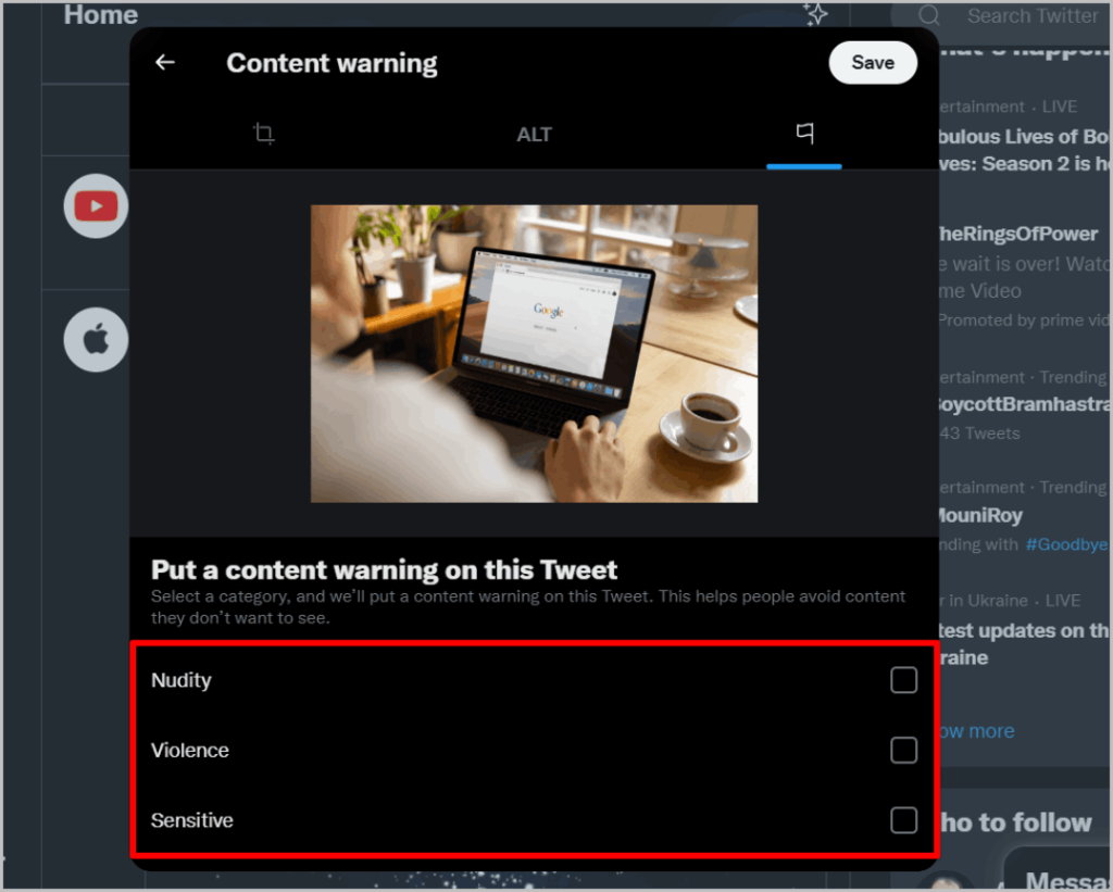 Marcar los medios como sensibles mientras publica en Twitting