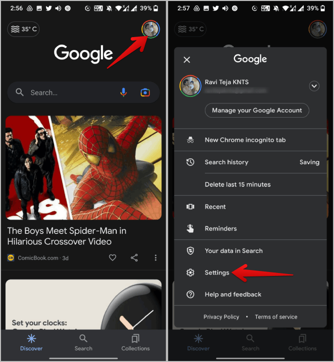 Apertura de la aplicación en Google