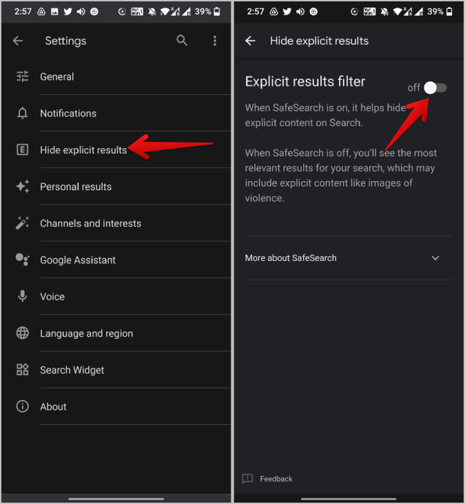Habilitar el filtro de resultados explícitos en la búsqueda de Google