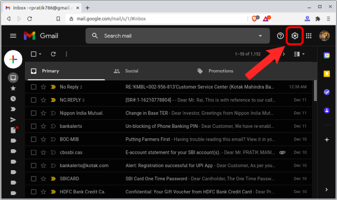 Bandeja de entrada de Gmail Icon de Gear