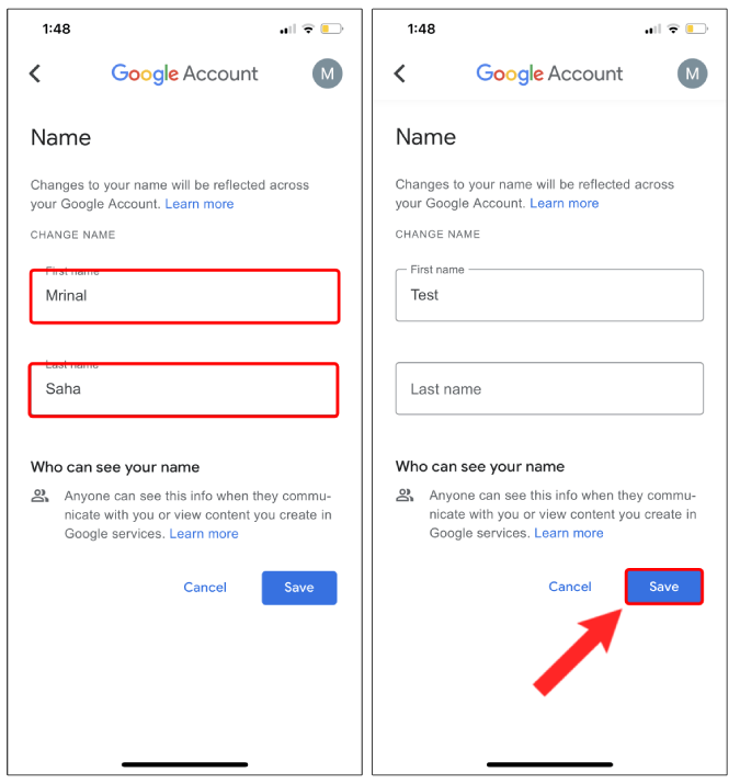 Cambiar el nombre de Gmail en la configuración de la cuenta de Google