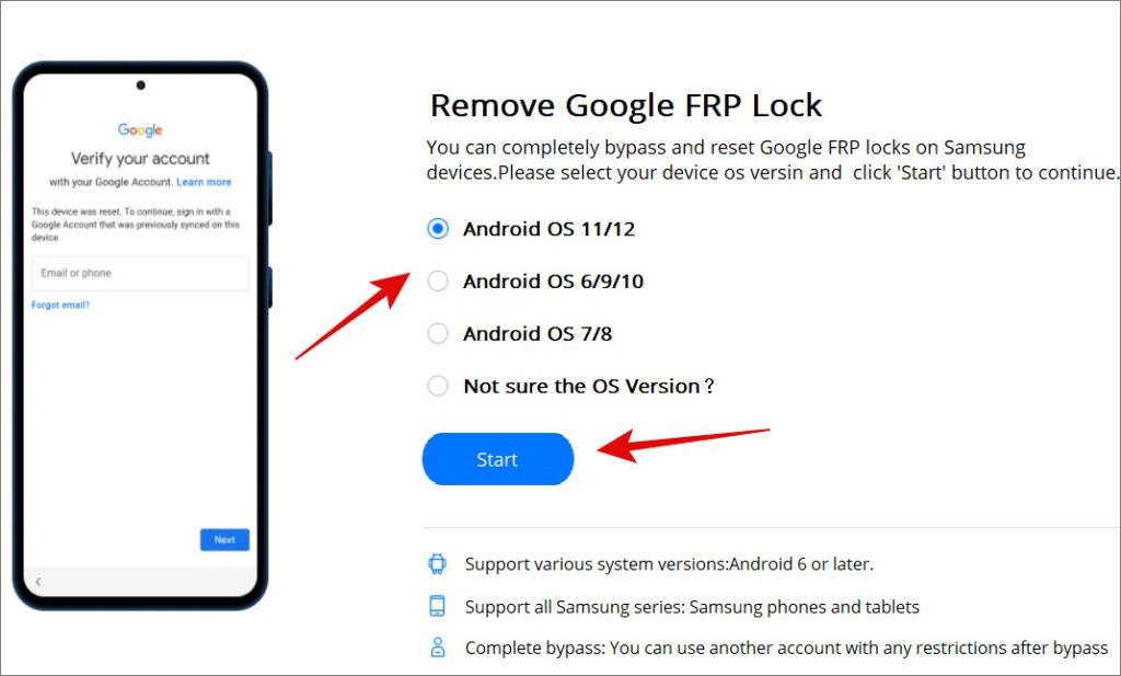 Seleccione la versión Android del teléfono en la aplicación Dr.Fone
