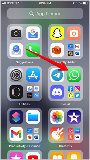 Pantalla de inicio de iPhone WhatsApp