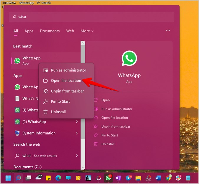 Ubicación del archivo abierto de Windows whatsapp