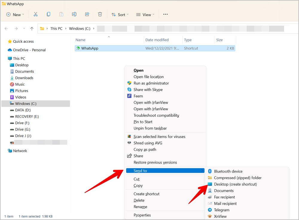 Windows whatsapp crea acceso directo