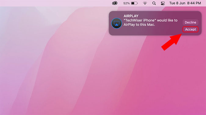 Solicitud de AirPlay desde iPhone en Mac