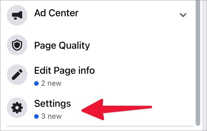 Abra la configuración de la página de Facebook