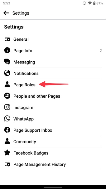 Abra los roles de página en Facebook Mobile