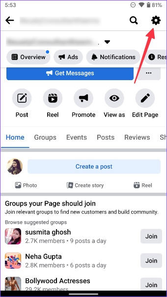Configuración de la página de Facebook