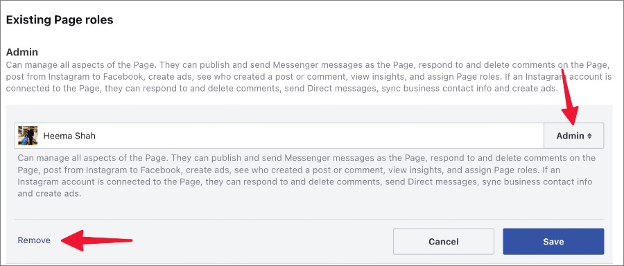 Eliminar un administrador de la página de Facebook