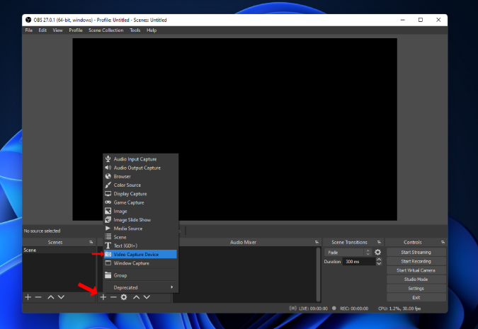 Modo de dispositivo de captura de video en OBS Studio