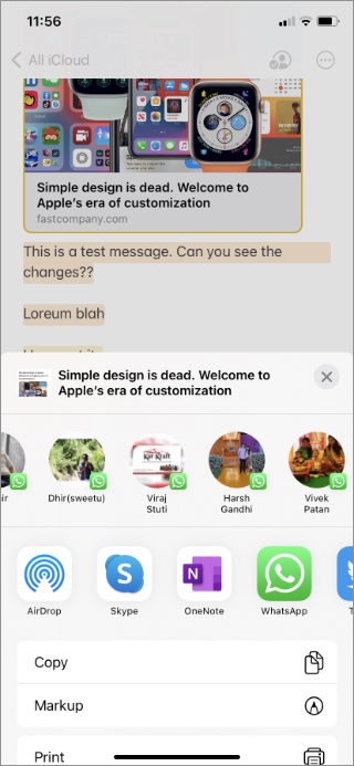Envíe una copia de la nota en iPhone
