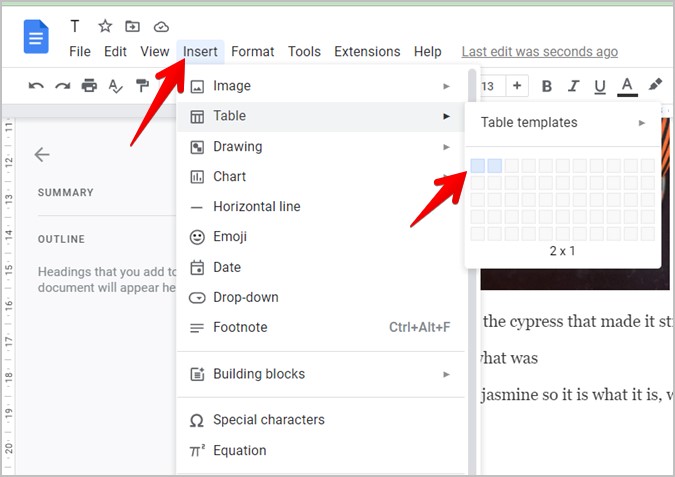 Tabla de inserto de Google Docs