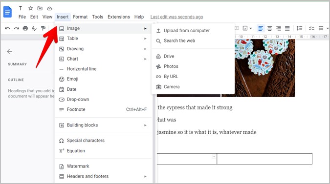 Google Docs Insertar imagen en la tabla