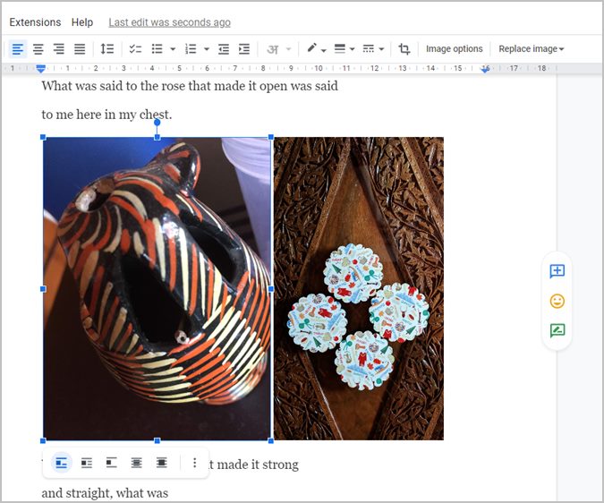 Google Docs cambia el tamaño de la imagen una al lado de la otra