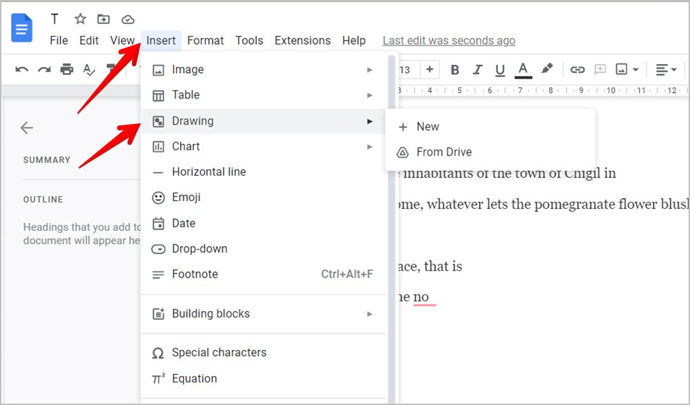Dibujo de inserto de Google Docs