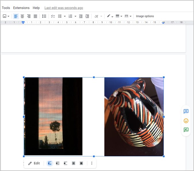 Google Docs dibujando imágenes una al lado de la otra
