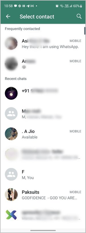 WhatsApp Android Widget Seleccione Contacto