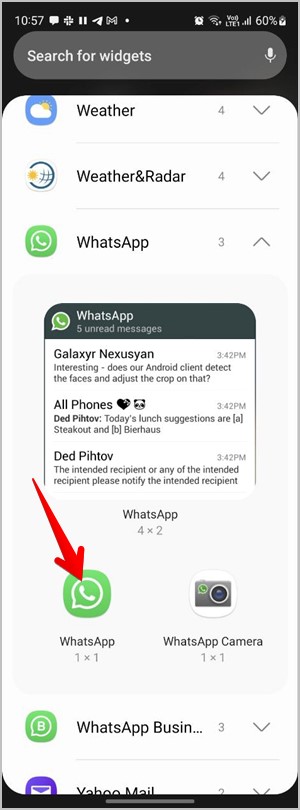 Whatsapp android widget add