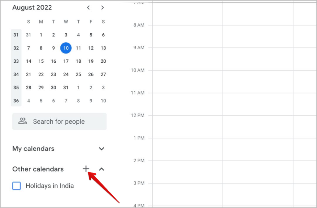 Más icono para crear un nuevo calendario en el calendario de Google
