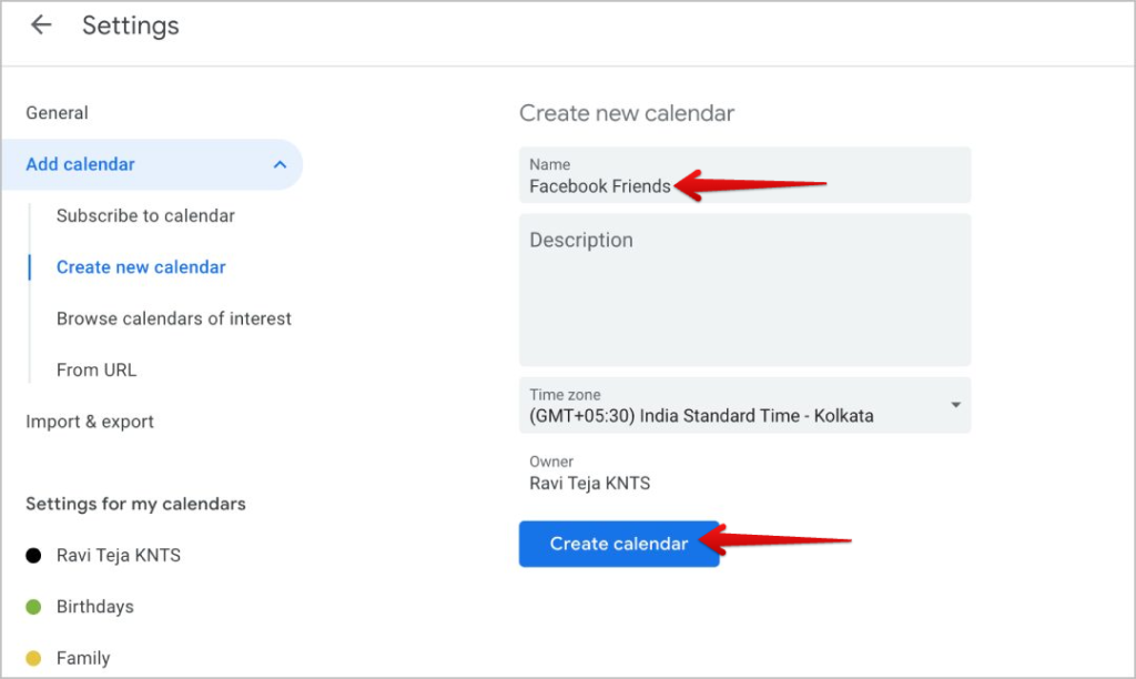 Crear calendario en el calendario de Google