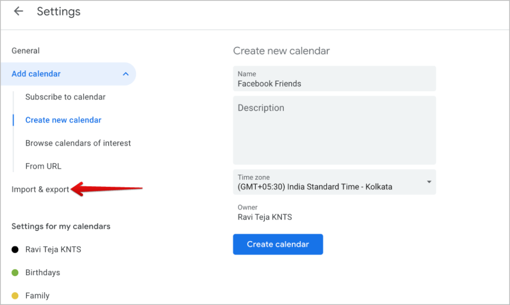 Importar el archivo en el calendario de Google