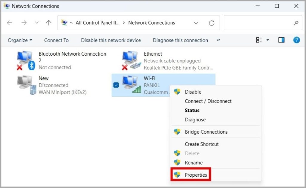 Abra las propiedades de red en Windows 11