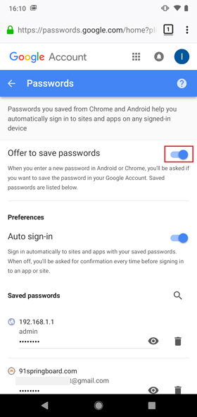 Cómo verificar la contraseña guardada en Chrome Mobile- Toggle