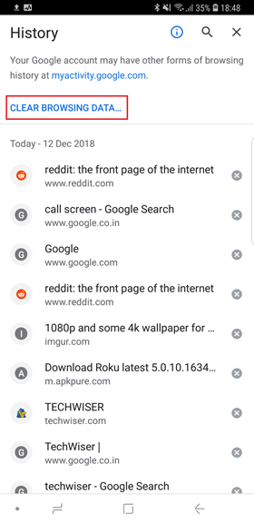 Cómo verificar la contraseña guardada en Chrome Mobile- borrar la navegación