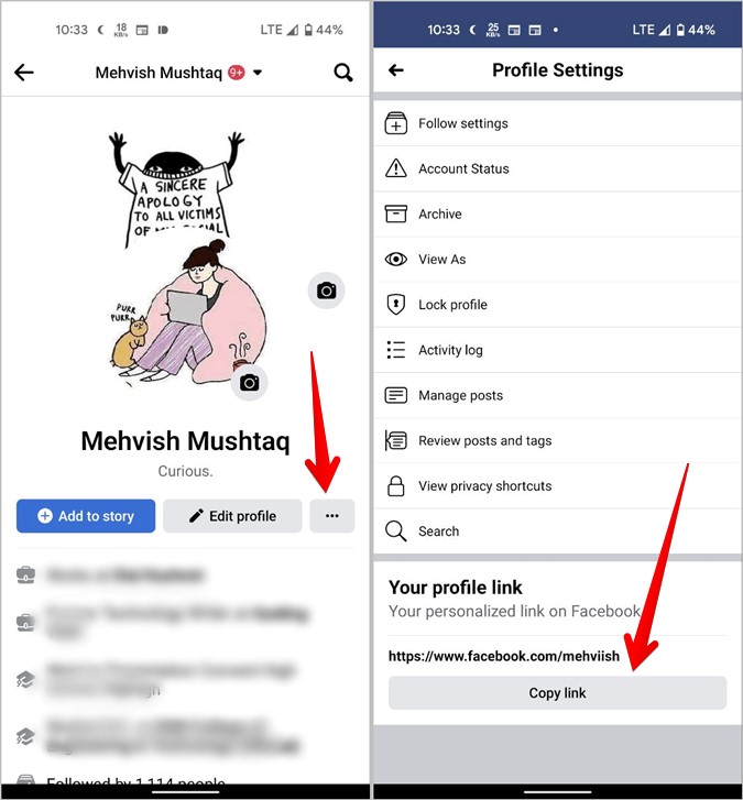 Enlace de Facebook para la copia móvil de perfil