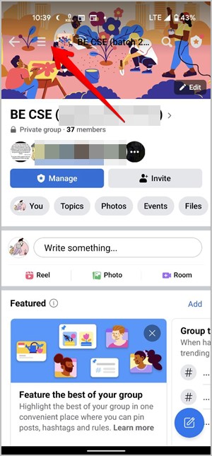 Enlace de Facebook para el menú móvil grupal