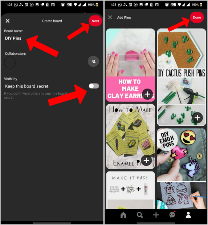 Hacer que Pintrest Board sea privado mientras crea 