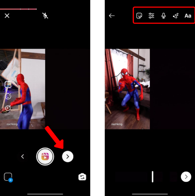 Agregar palos, voz en off, etc. al carrete remezclado en Instagram