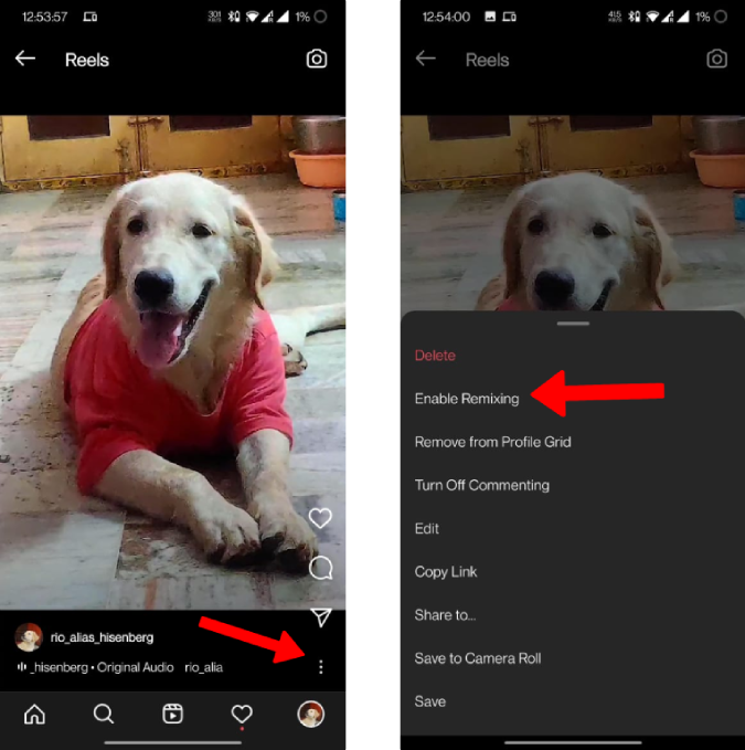 Habilitación de la función Remix para viejos carretes de Instagram