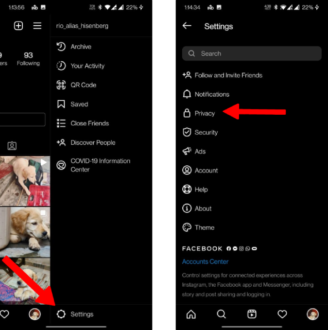 Configuración de privacidad en Instagram