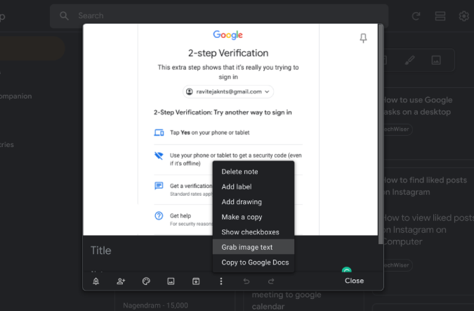 TOMA FUNCIÓN DE TEXTO DE IMAGEN EN Google Keep